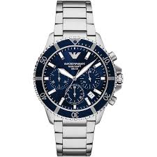 Gents Stainless Steel Armani World Explorer 43mm Blue Chronograph Solar Watch