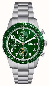 Gents Stainless Steel Fossil Tourer Green Chronograph Watch
