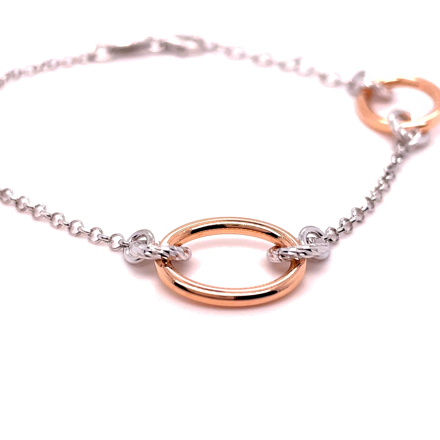 Sterling Silver + Rose Plated Oval +  Round Link Bracelet