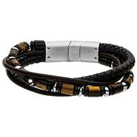 Gents Steelwear Stainless Steel Las Vegas Multi Leather & Bead Bracelet