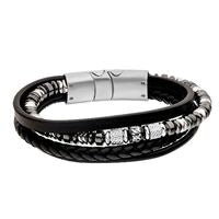 Gents Steelwear Stainless Steel London Multi Leather & Black Bead Bracelet