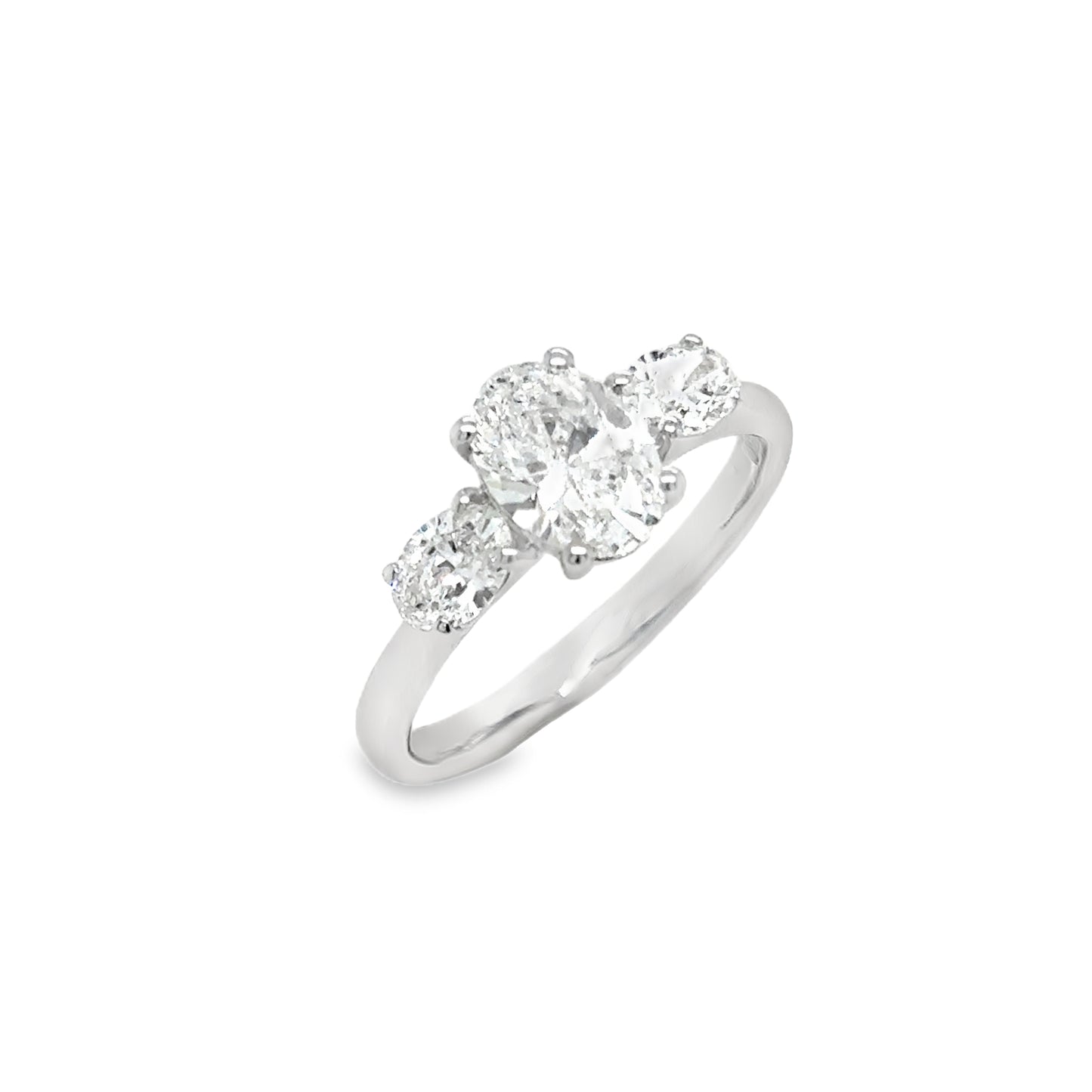 Platinum 3 Stone Oval Cultured Diamond Ring 1.50ct