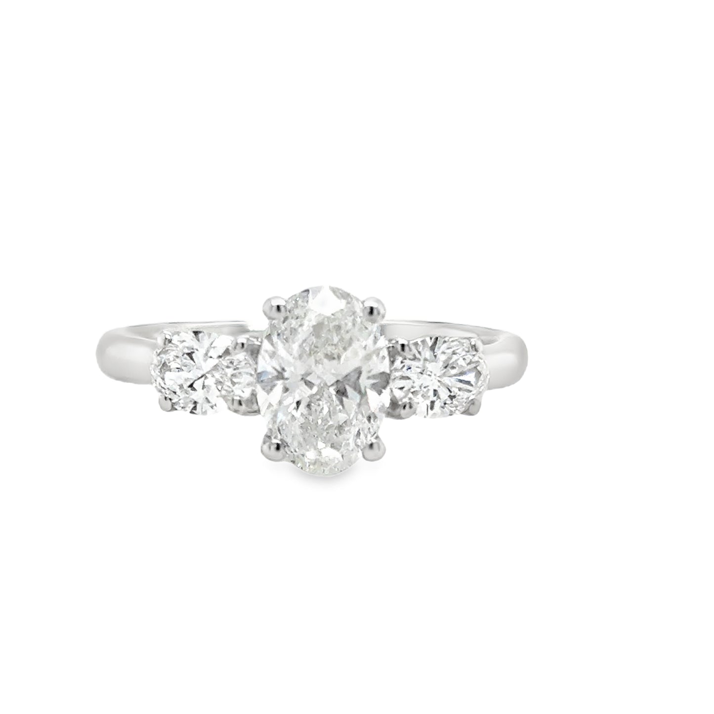 Platinum 3 Stone Oval Cultured Diamond Ring 1.50ct