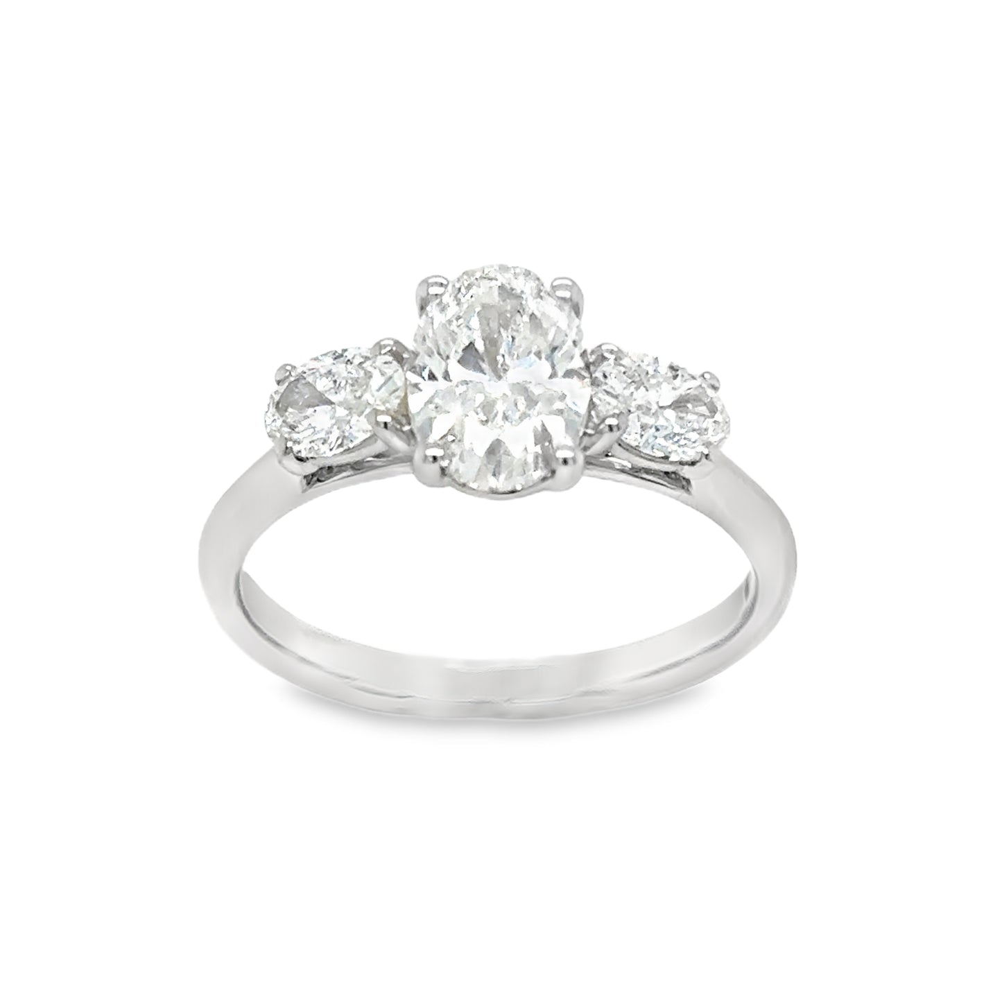 Platinum 3 Stone Oval Cultured Diamond Ring 1.50ct