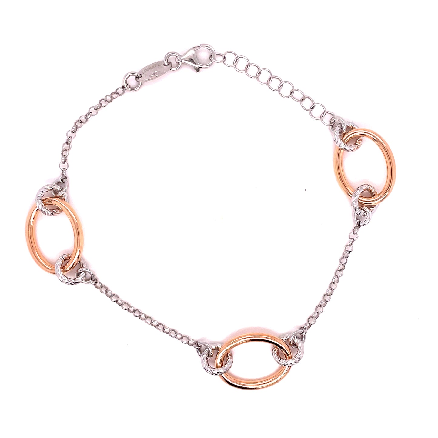 Sterling Silver + Rose Plated Oval +  Round Link Bracelet