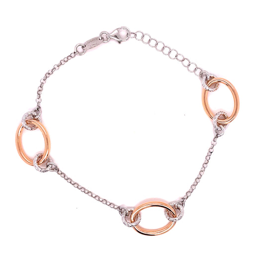 Sterling Silver + Rose Plated Oval +  Round Link Bracelet