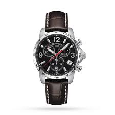 Gents Certina DS Podium Chronograph Black Face Brown Strap