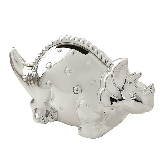Silver Plated Dinosaur Money Box Christening Gift