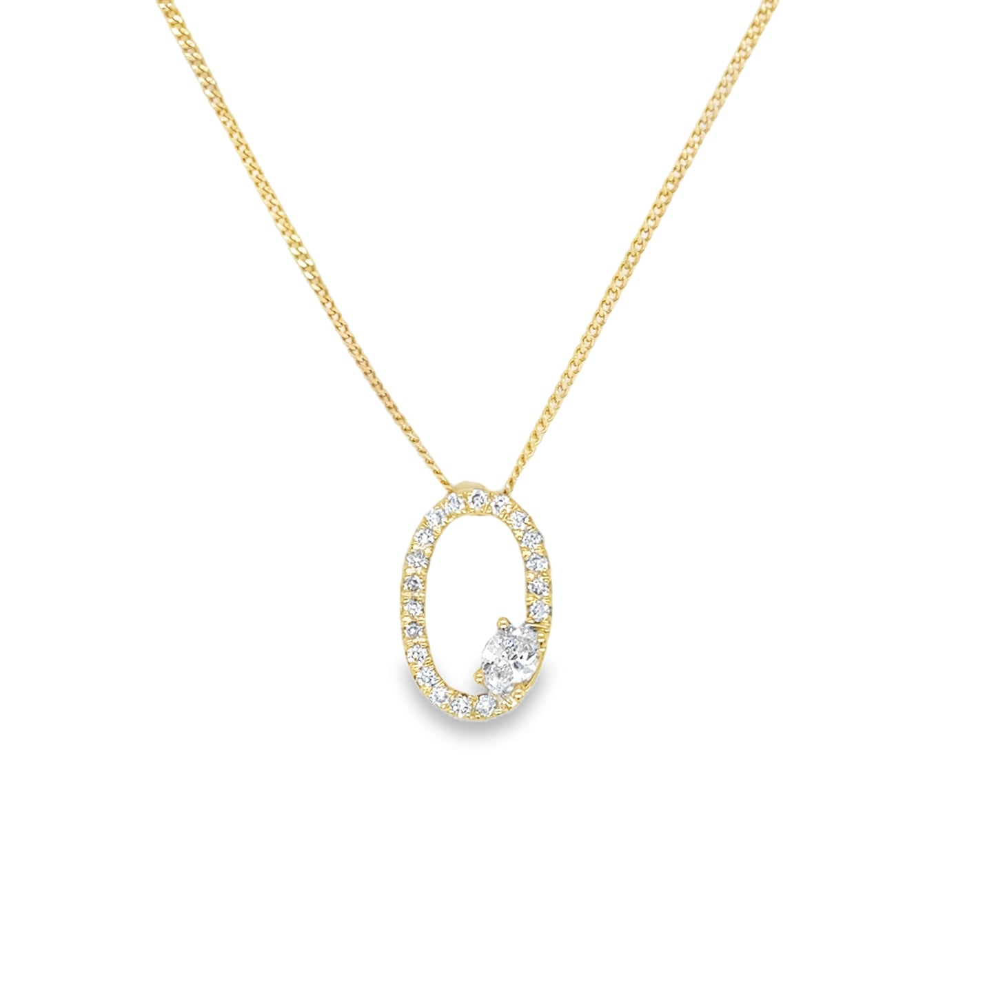 9ct Yellow Gold Open Oval Cultured Diamond Set Pendant .20ct