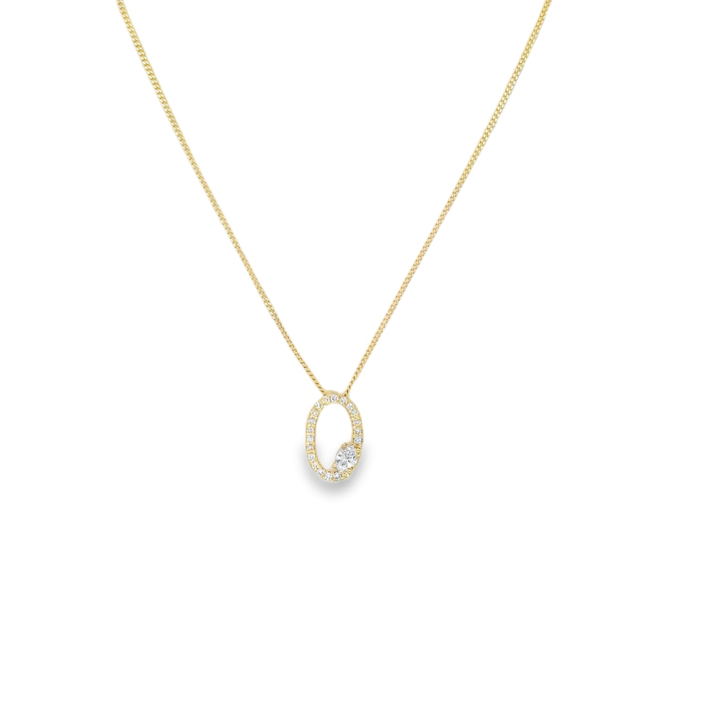 9ct Yellow Gold Open Oval Cultured Diamond Set Pendant .20ct