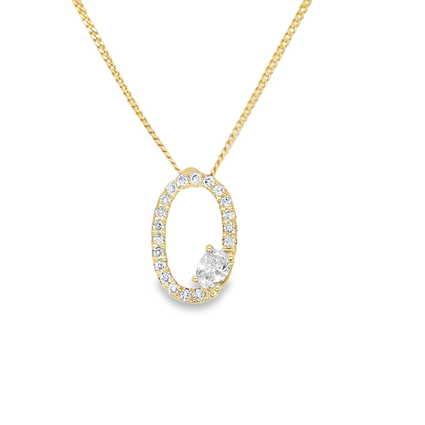 9ct Yellow Gold Open Oval Cultured Diamond Set Pendant .20ct