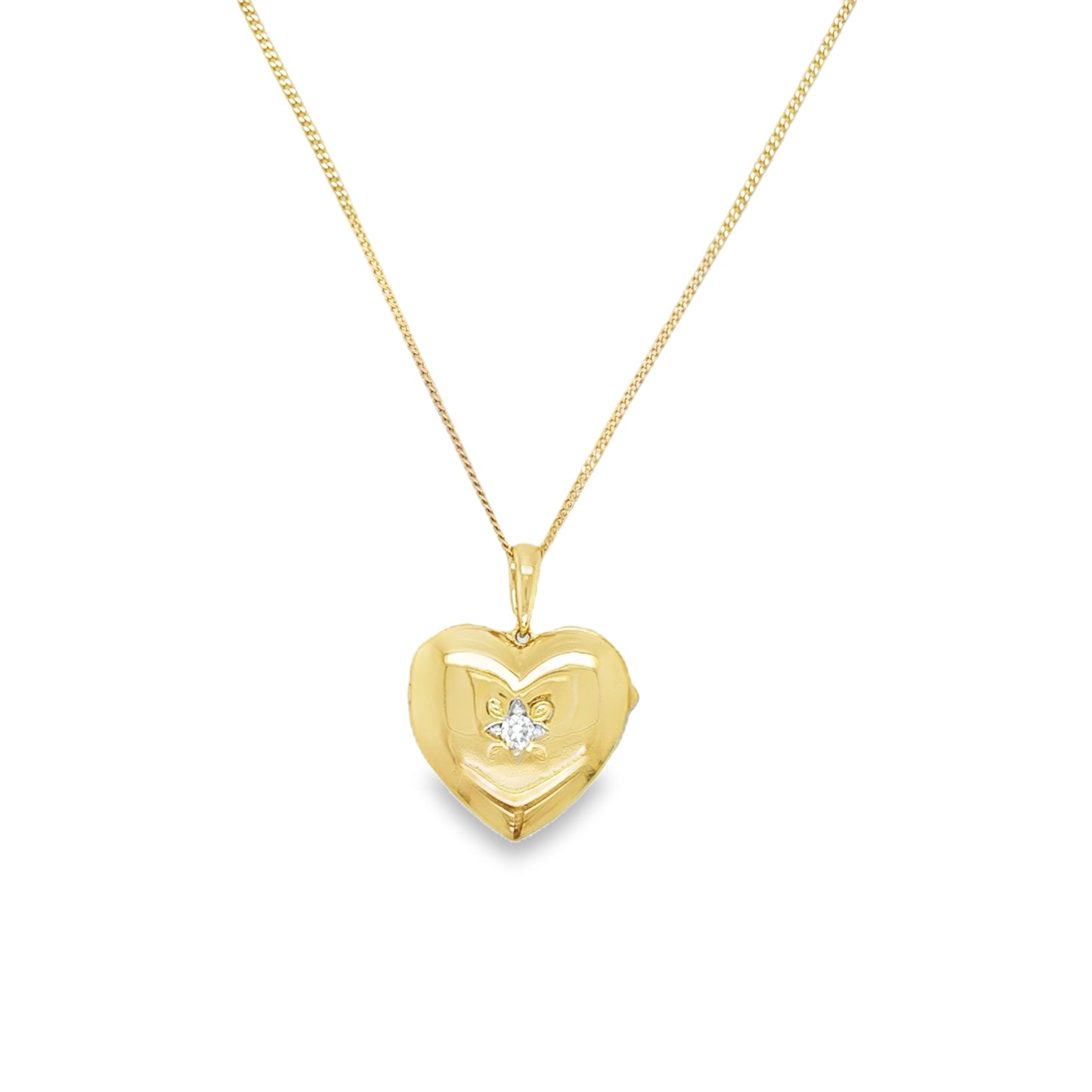 9ct Yellow Gold Heart Locket with Cultured Diamond Centre .05ct