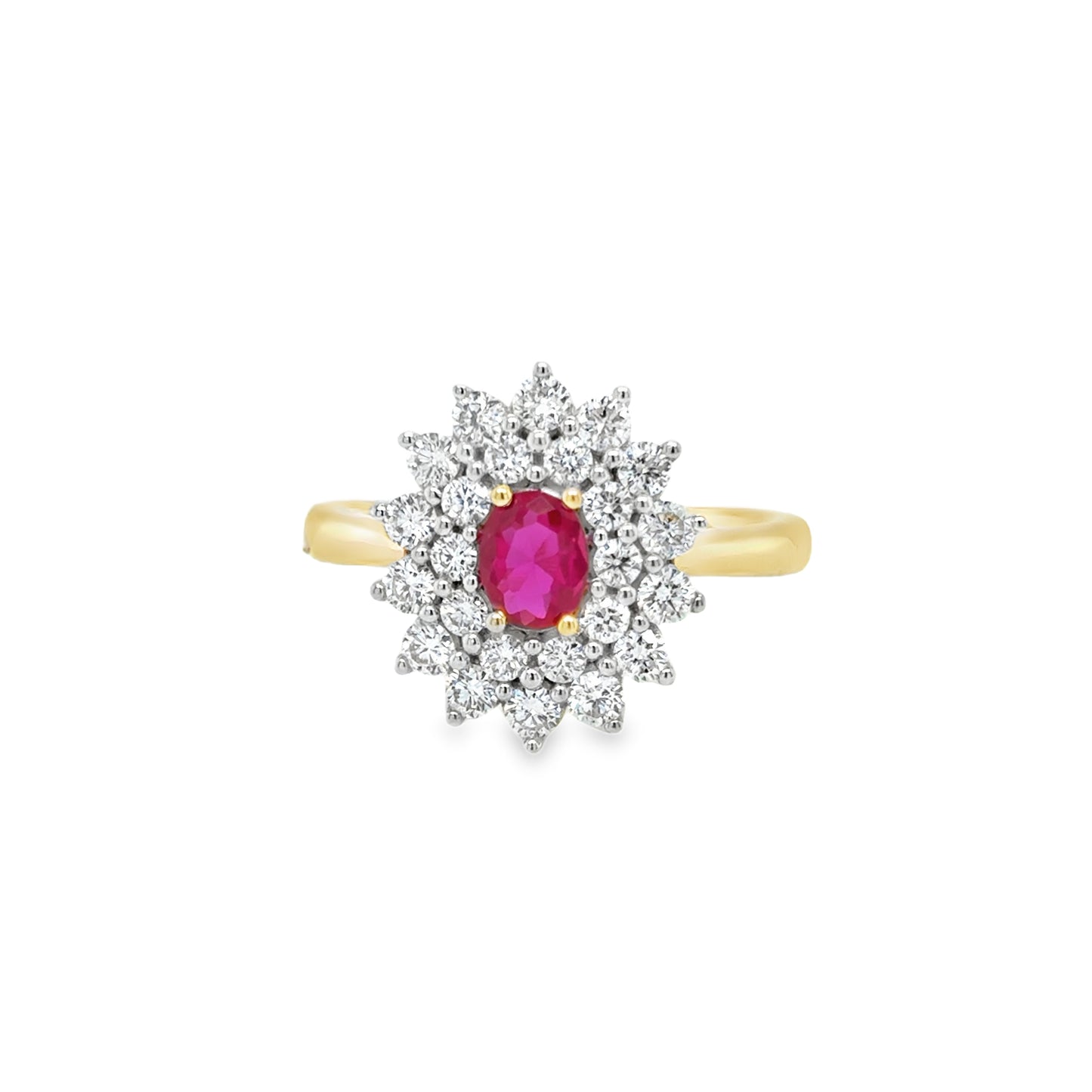 9ct Yellow Gold Oval Cultured Ruby and Cultured Diamond Cluster Ring 1.00ct