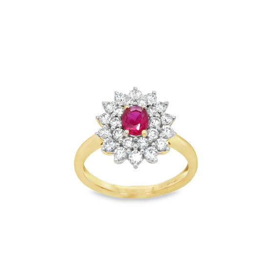 9ct Yellow Gold Oval Cultured Ruby and Cultured Diamond Cluster Ring 1.00ct