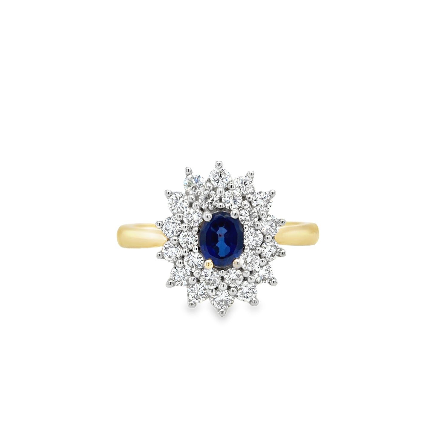 9ct Yellow Gold Oval Cultured Sapphire and Cultured Diamond Cluster Ring 1.00ct