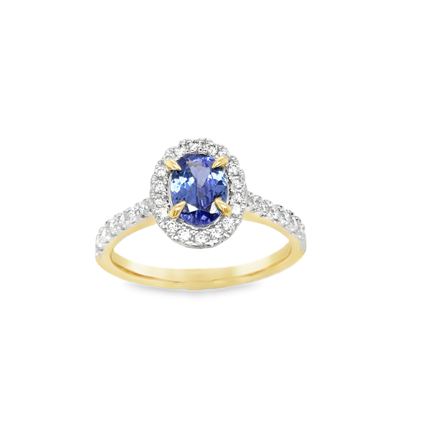 9ct Yellow Gold Oval Cultured Sapphire and Cultured Diamond Cluster Ring .33ct
