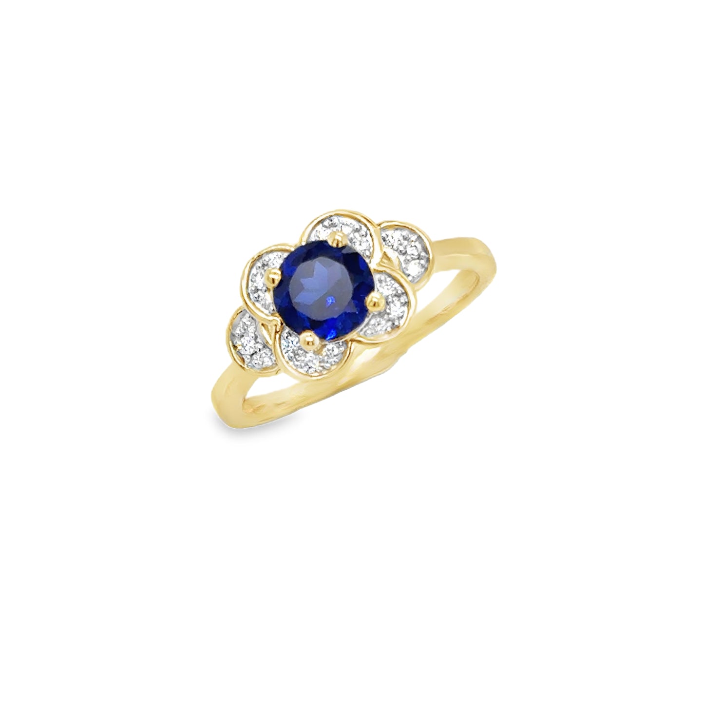 9ct Yellow Gold Round Sapphire and Diamond Floral Cluster .10ct
