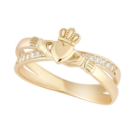 10ct CZ Crossover Claddagh Ring