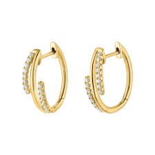 9ct CZ 3 Line Hoop Earrings