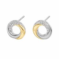 Sterling Silver 2 Colour Open Circle CZ Stud Earrings