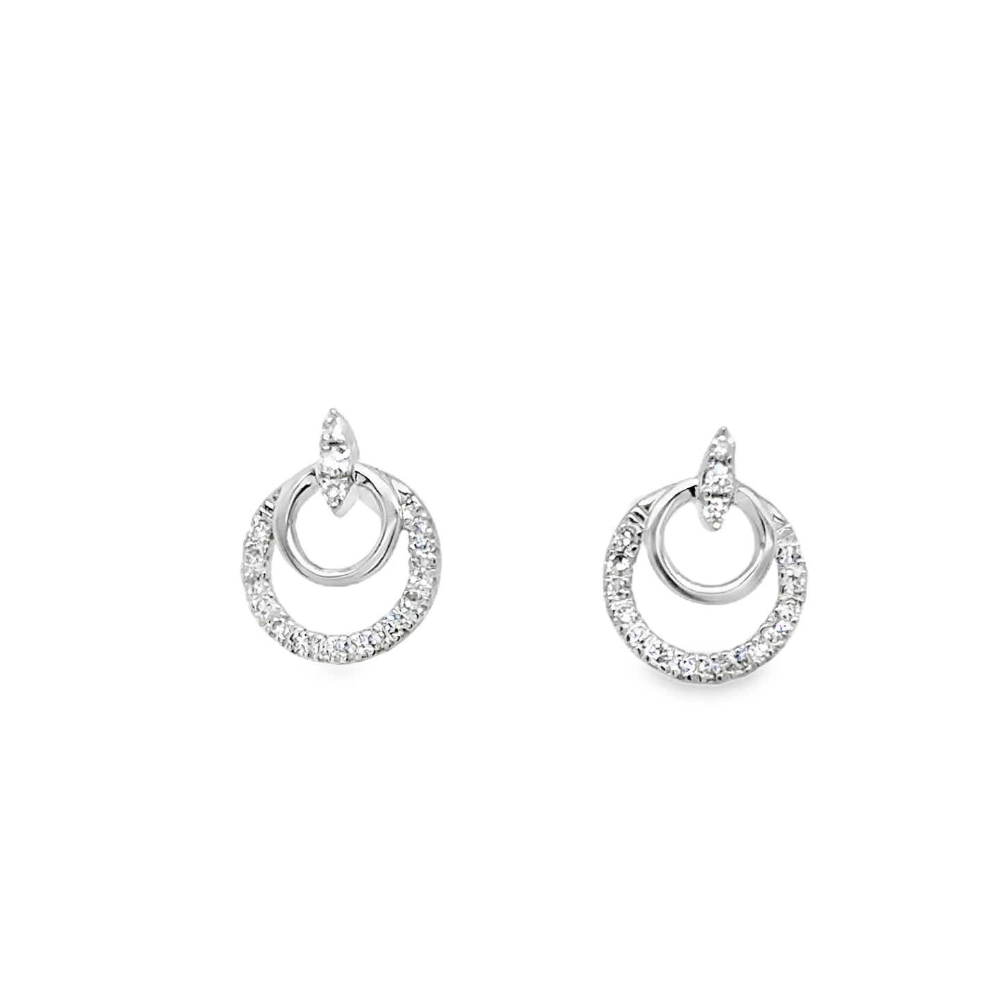 9ct White Gold Double Circle Diamond Earrings .10ct