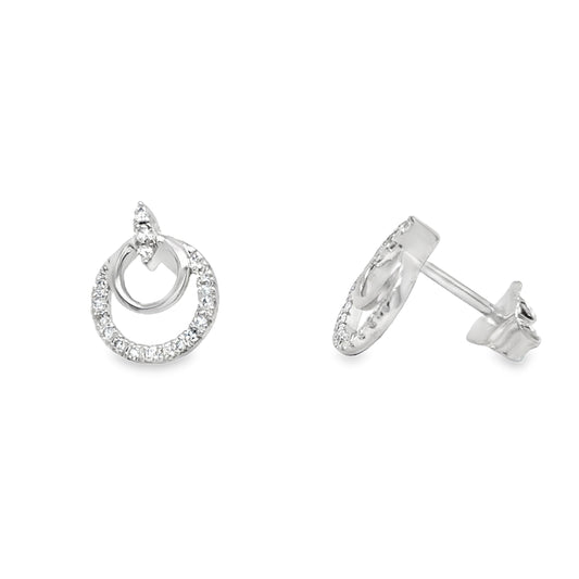 9ct White Gold Double Circle Diamond Earrings .10ct