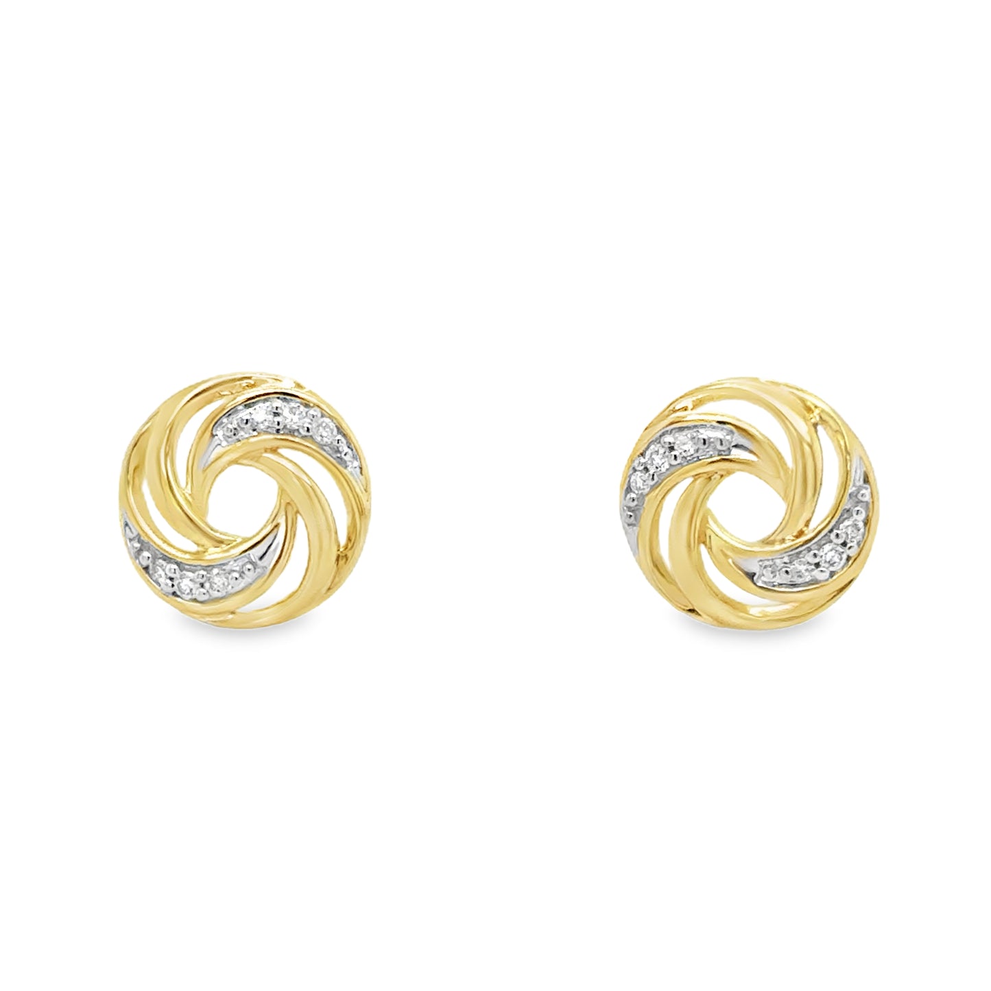 9ct Yellow Gold Diamond Swirl Earrings .03ct