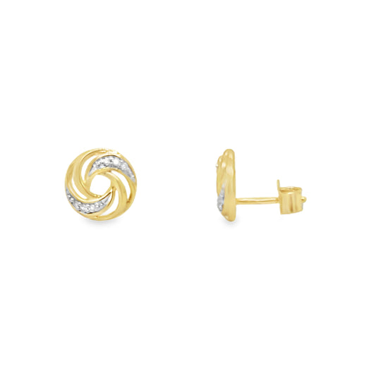 9ct Yellow Gold Diamond Swirl Earrings .03ct