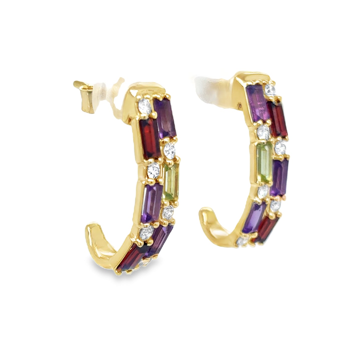 9ct Yellow Gold Amethyst, Peridot, Garnet and Diamond Huggy Earring .25ct