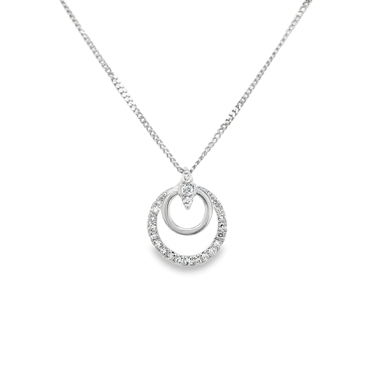9ct White Gold Double Circle Diamond Necklet .06ct