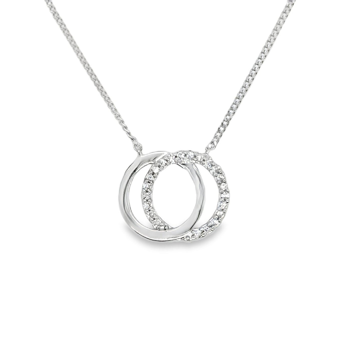 9ct White Gold Double Circle Diamond Necklet .06ct