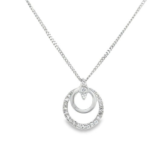 9ct White Gold Double Circle Diamond Necklet .06ct