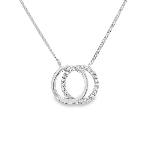 9ct White Gold Double Circle Diamond Necklet .06ct