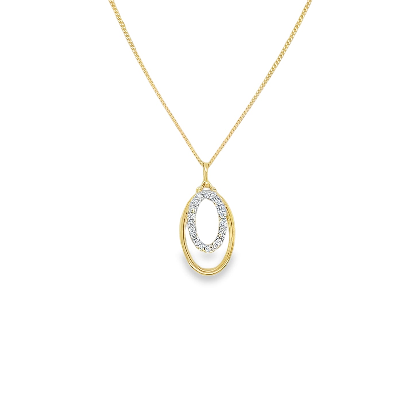 9ct Yellow Gold Open Double Oval Diamond Pendant .16ct