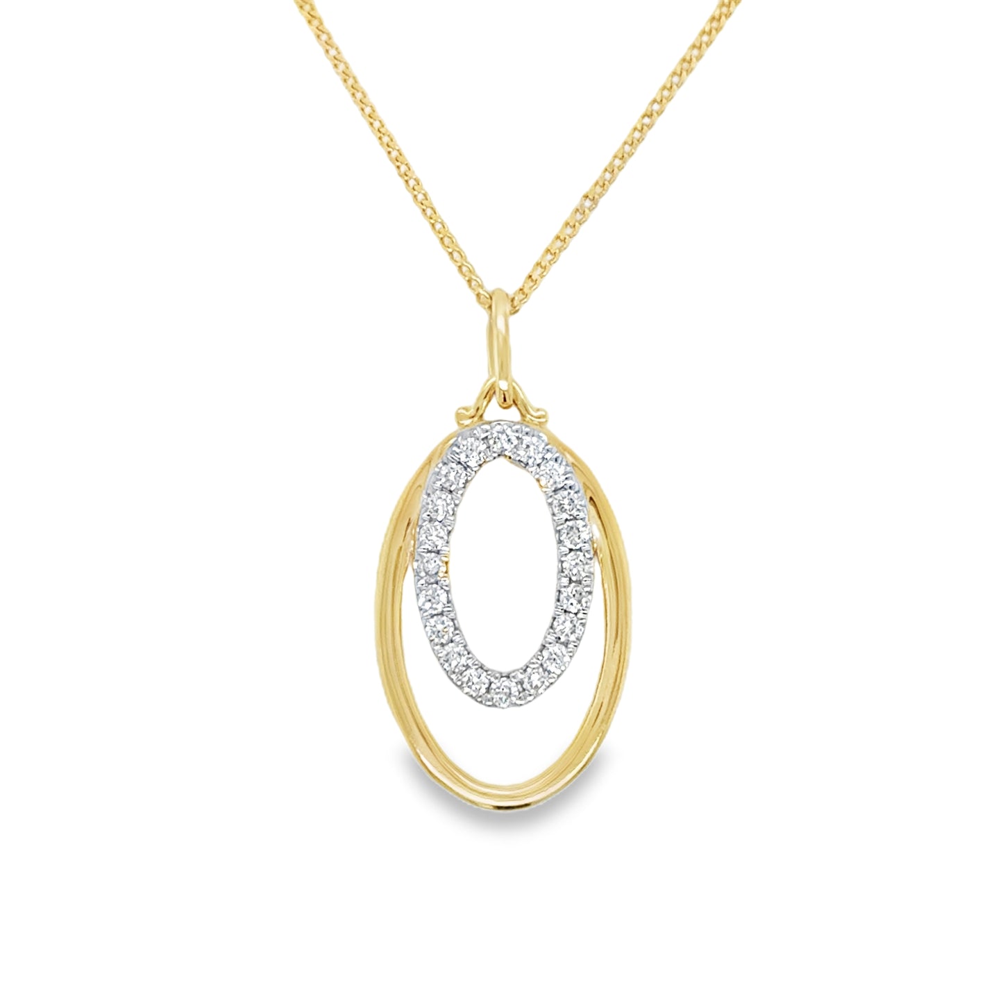 9ct Yellow Gold Open Double Oval Diamond Pendant .16ct