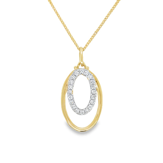 9ct Yellow Gold Open Double Oval Diamond Pendant .16ct
