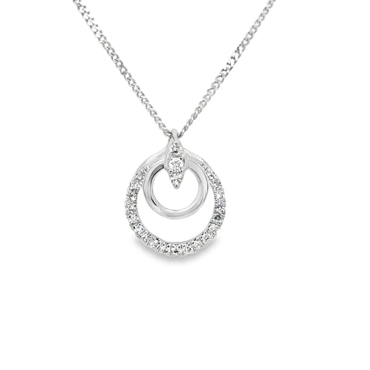 9ct White Gold Open Double Circle Diamond Pendant .07ct