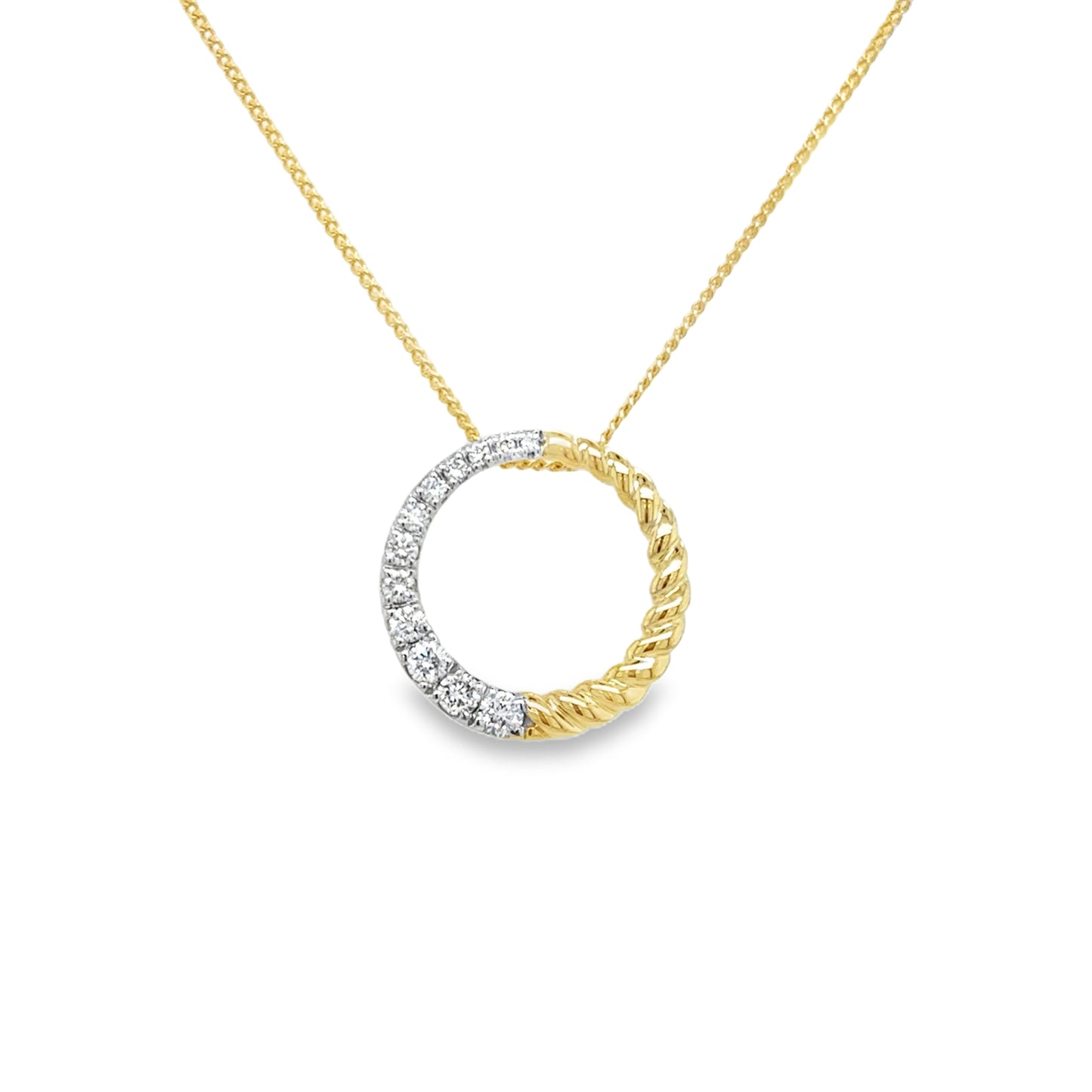 9ct Yellow Gold Open Twist Circle Diamond Pendant .15ct
