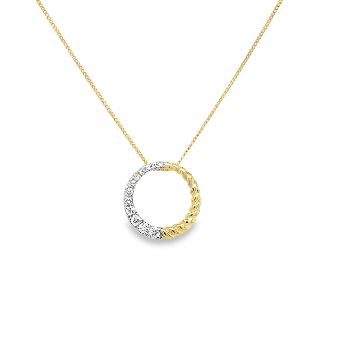 9ct Yellow Gold Open Twist Circle Diamond Pendant .15ct