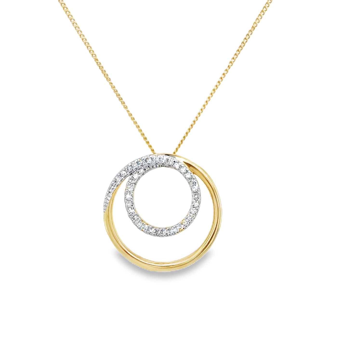 9ct Yellow Gold Open Double Circle Diamond Pendant .12ct