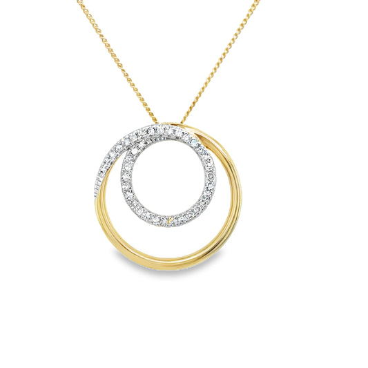 9ct Yellow Gold Open Double Circle Diamond Pendant .12ct