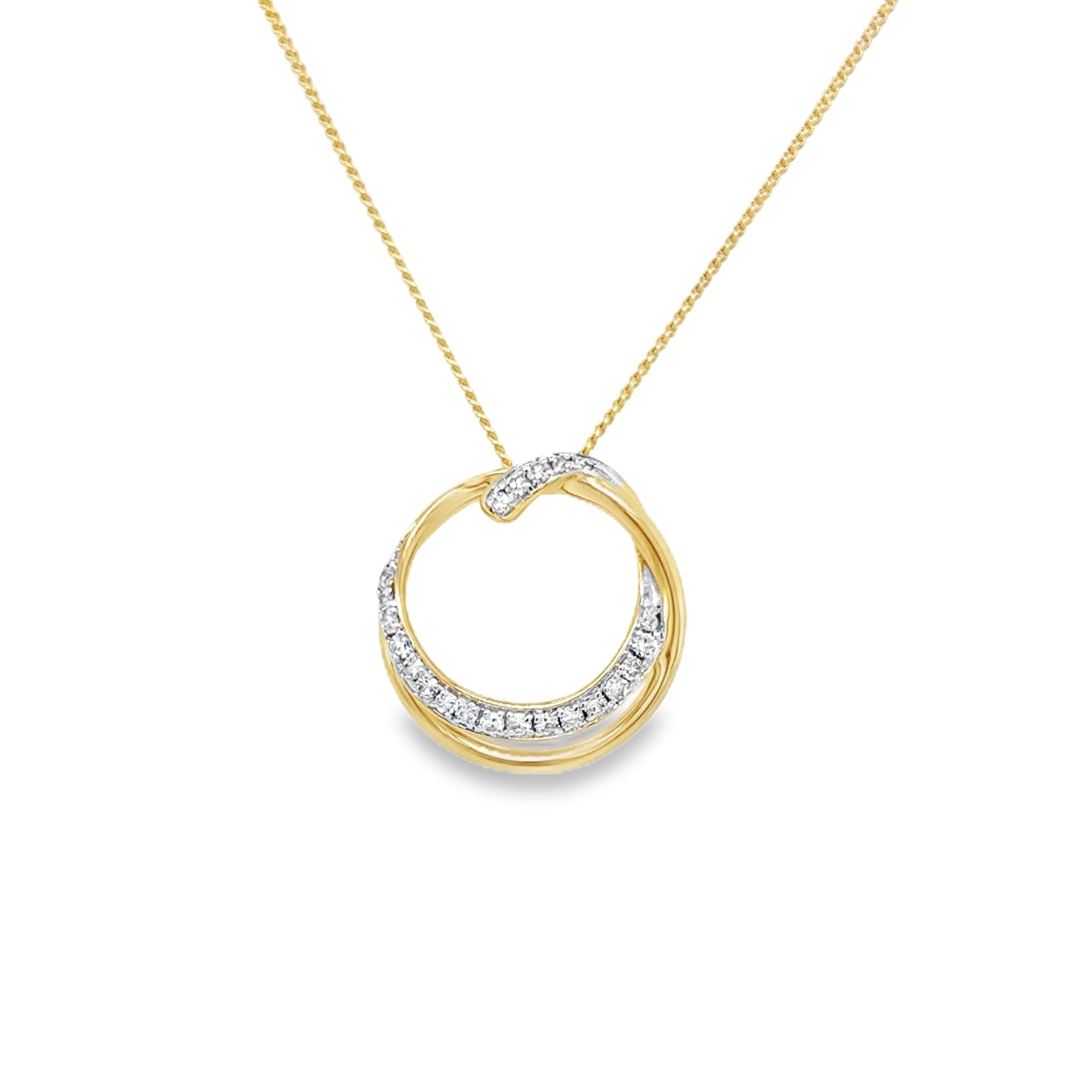 9ct Yellow Gold Open Twist Circle Diamond Pendant .10ct