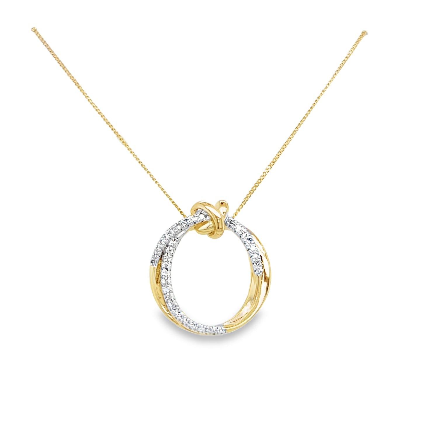 9ct Yellow gold Open Circle Knot Baile Diamond Pendant .15ct