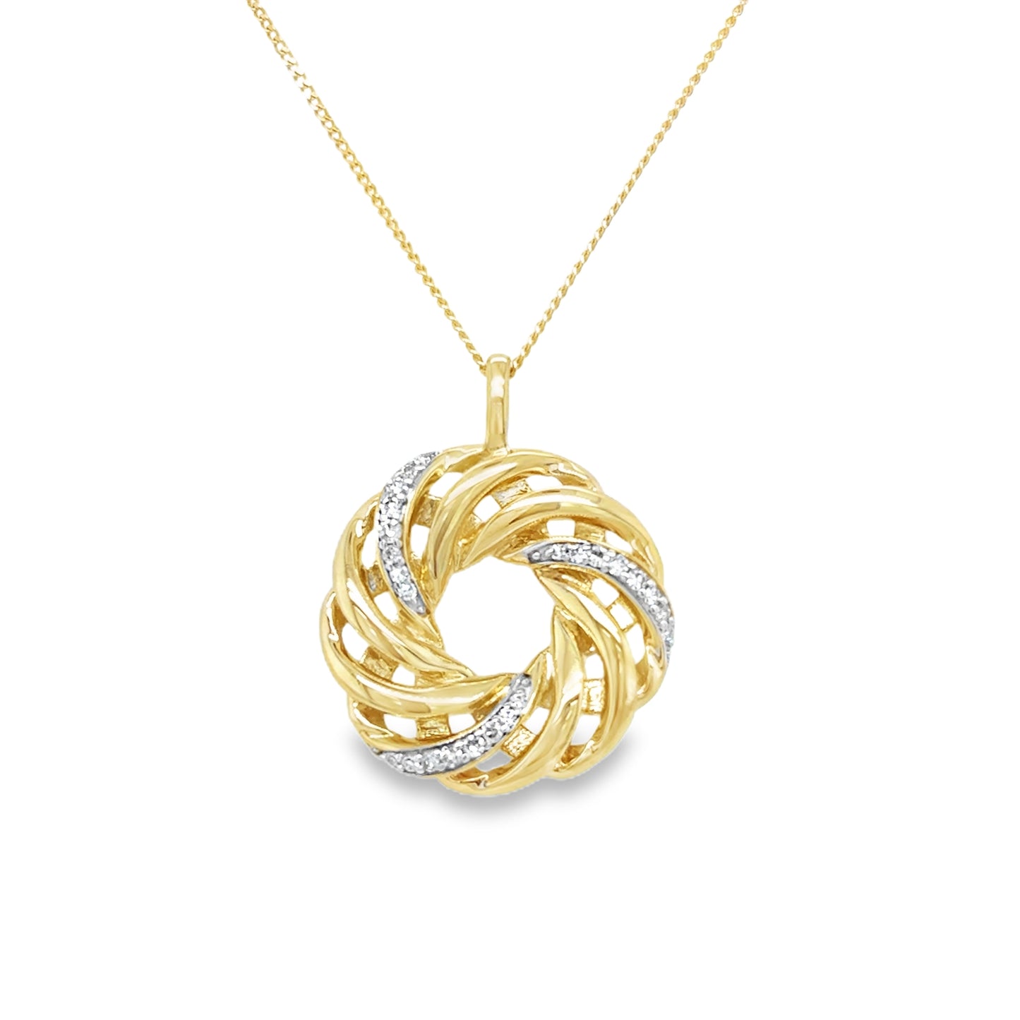 9ct Yellow Gold Open Twist Circle Diamond Pendant .10ct