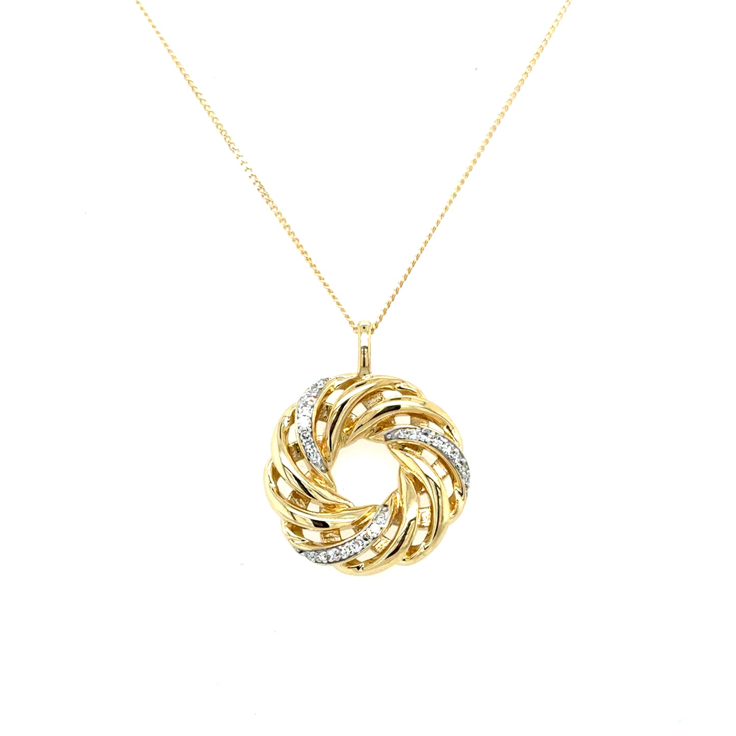 9ct Yellow Gold Open Twist Circle Diamond Pendant .10ct