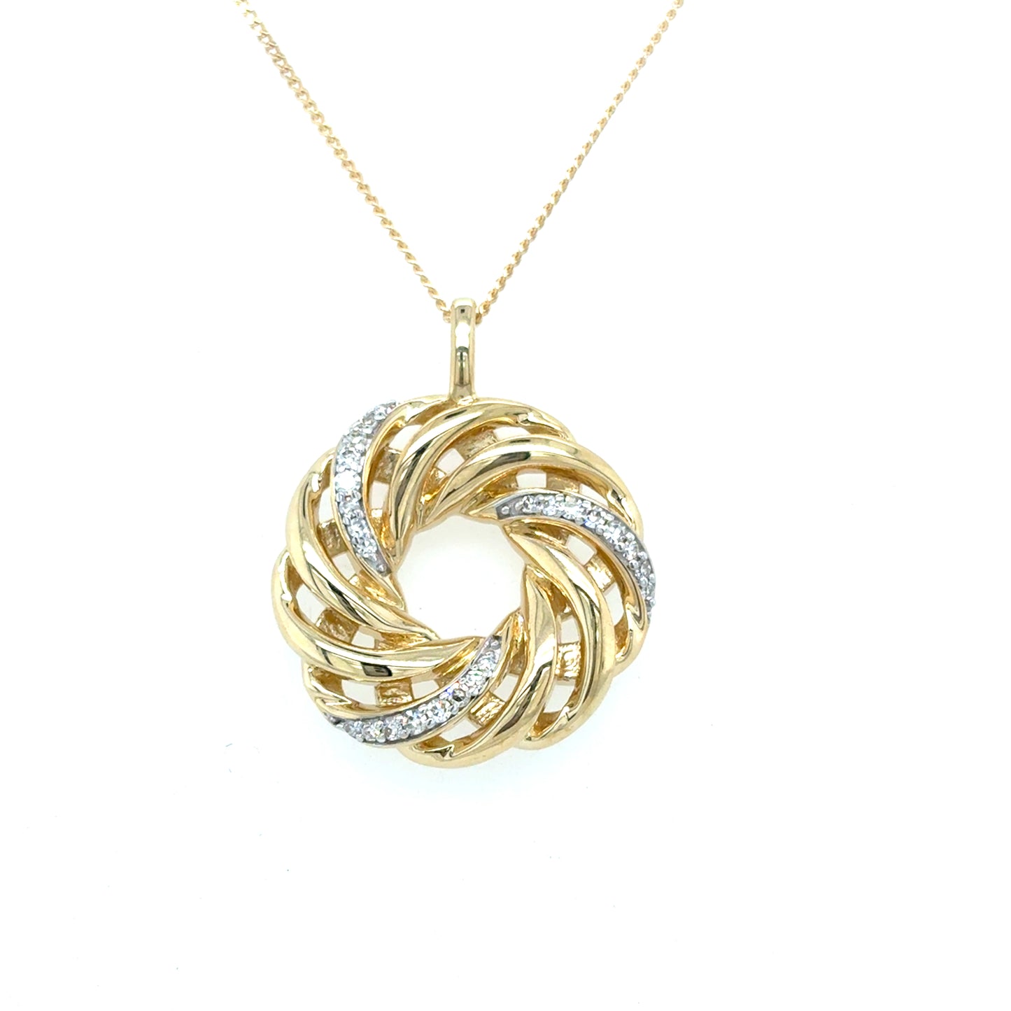 9ct Yellow Gold Open Twist Circle Diamond Pendant .10ct