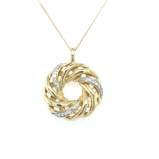 9ct Yellow Gold Open Twist Circle Diamond Pendant .10ct