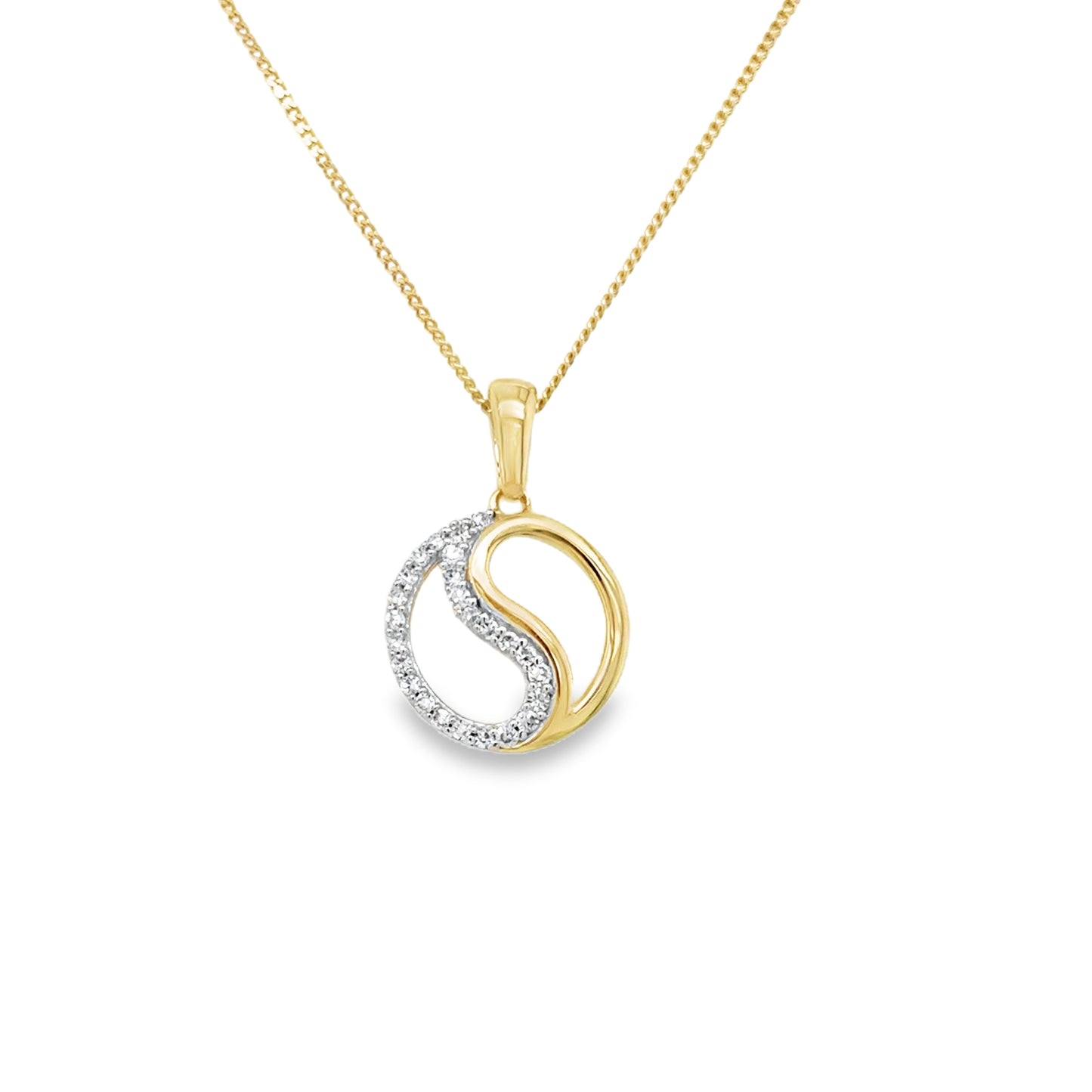 9ct Yellow Gold Open Yin Yang Diamond Pendant .10ct