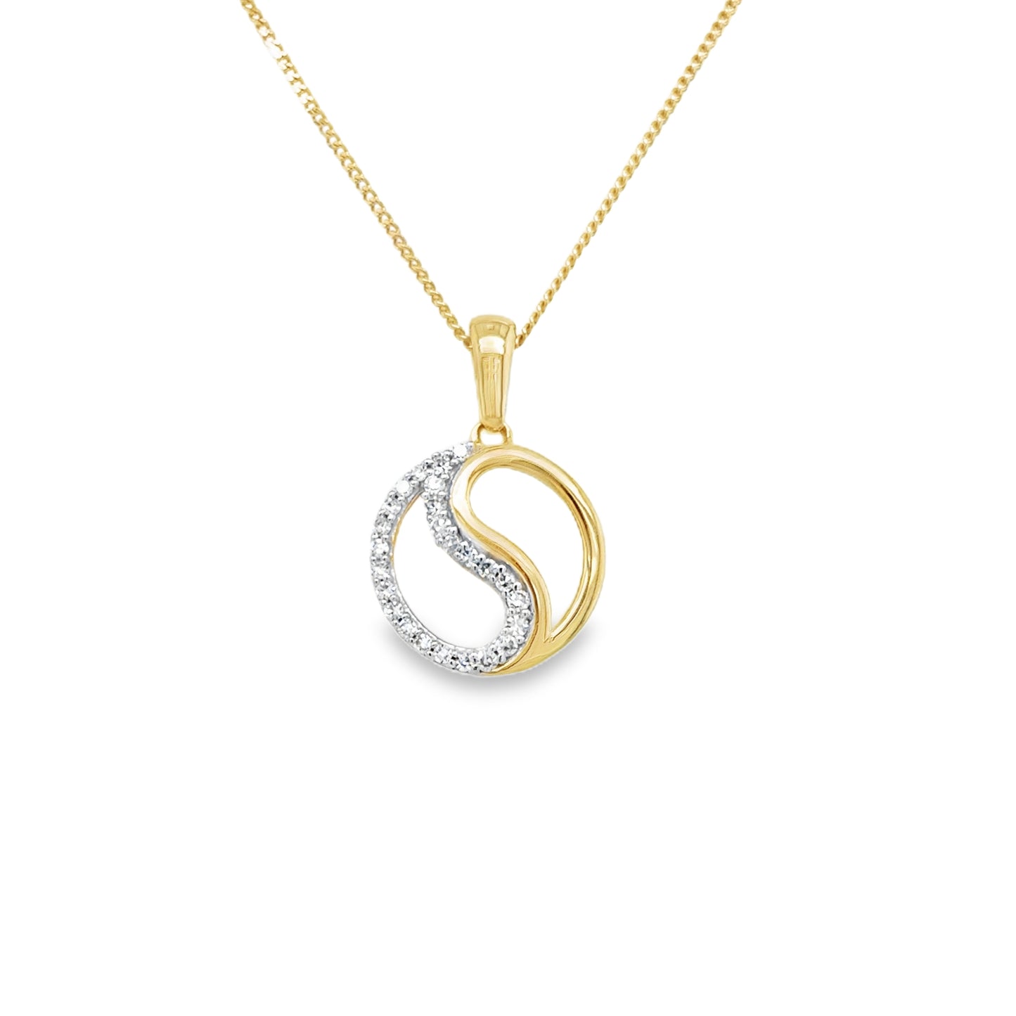 9ct Yellow Gold Open Yin Yang Diamond Pendant .10ct