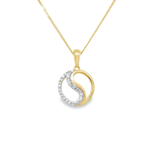 9ct Yellow Gold Open Yin Yang Diamond Pendant .10ct